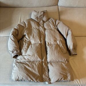 Women's Zara Long Puffer Coat in Taupe
